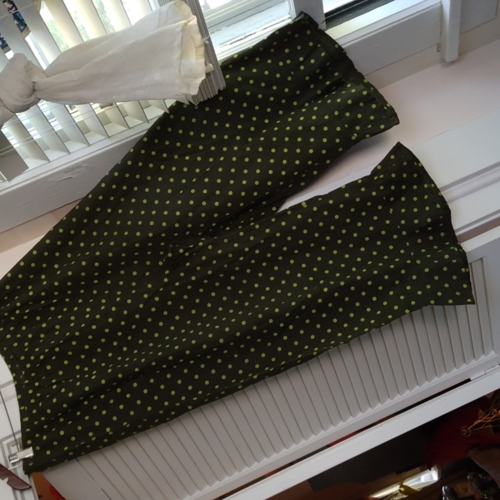 FLAX LINEN WIDE LEG RUFFLE HEM POLKA DOT PANTS GREEN SZ 2G NWOT